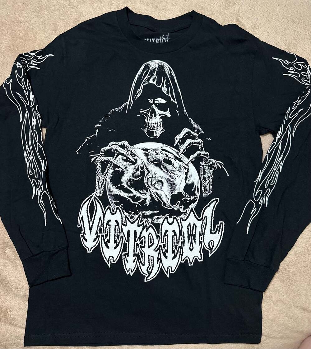 Vitriol Reaper Globe Graphic Long Sleeve T-Shirt Black Size Small